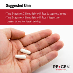 Vegan dairy-free gluten-free icons associated with Re+Gen H Rescue