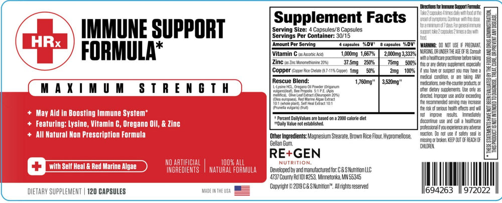 Re+Gen Immunity bottle with logo and cap visible.