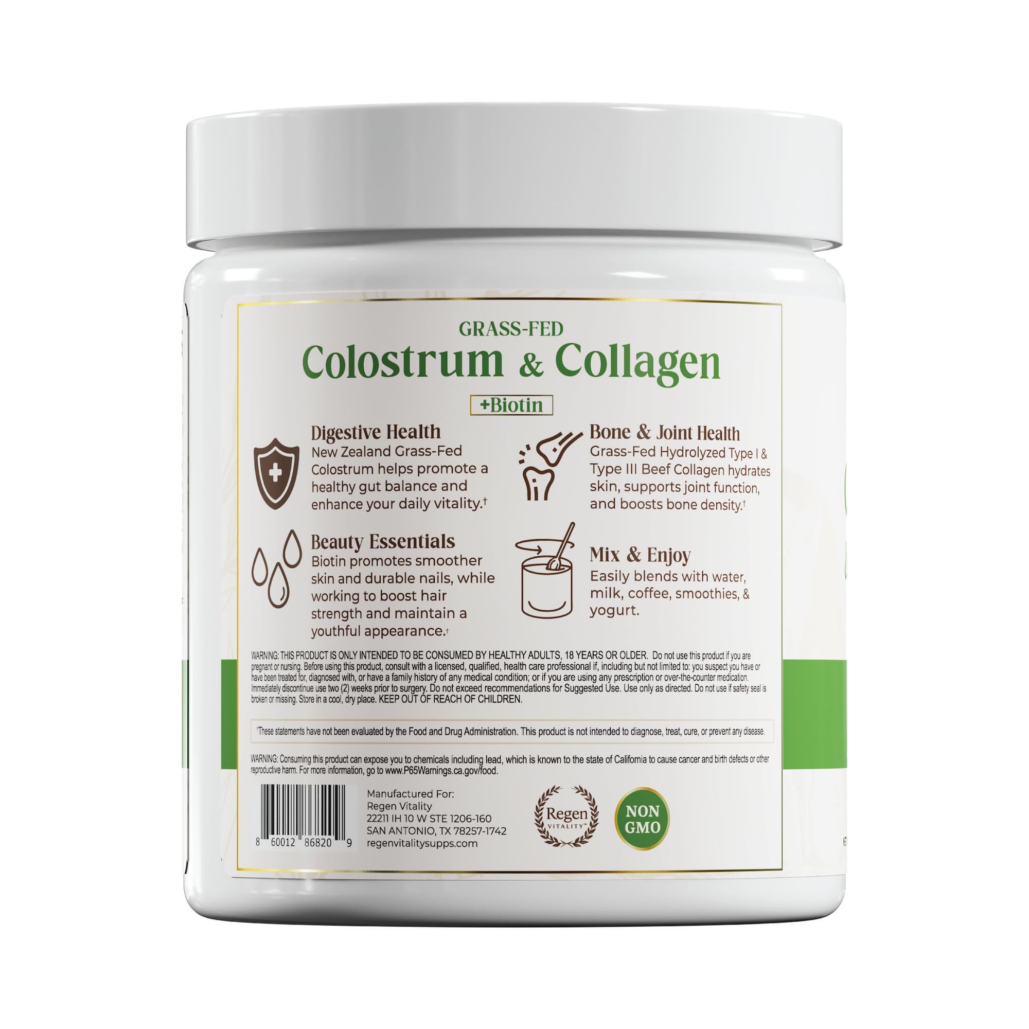 Regen Vitality daily wellness scoop beside the bottle