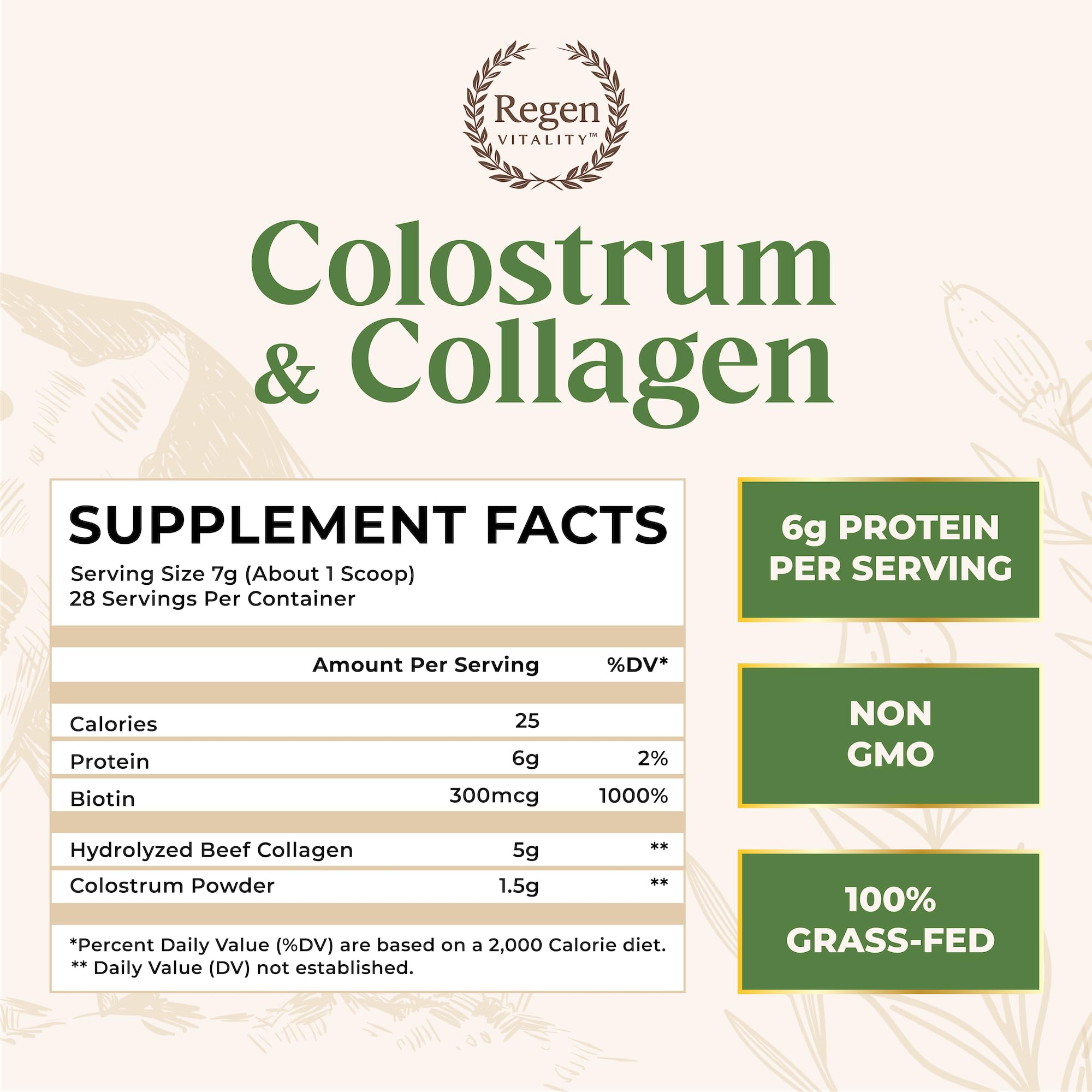 Regen Vitality hydrolyzed collagen peptides in powder form for skin elasticity