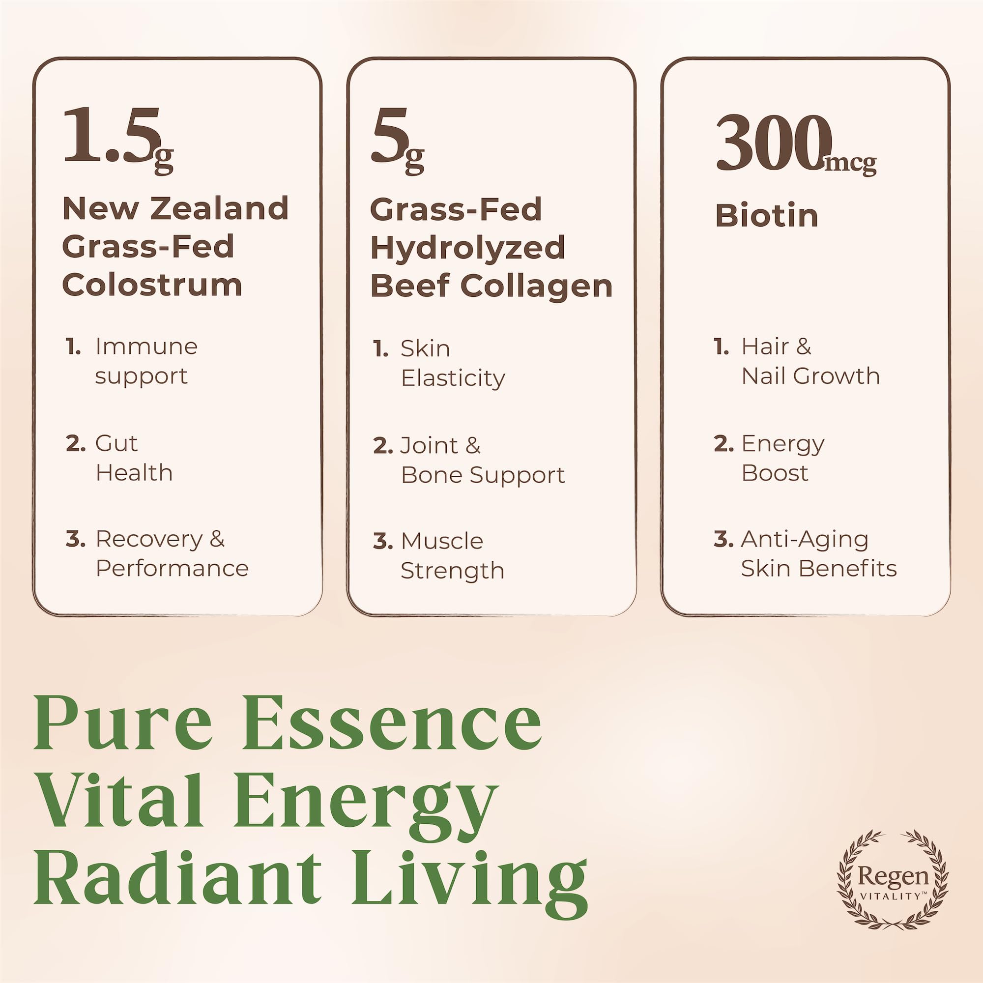 Regen Vitality New Zealand origin ingredients label close-up