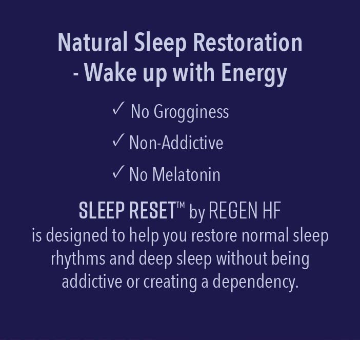 Regen HF Sleep Reset capsules closeup, showing natural amino blend for restful nights.