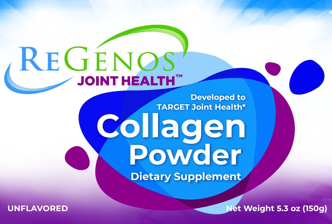 ReGenos Joint Health unflavored powder dissolving easily in water.
