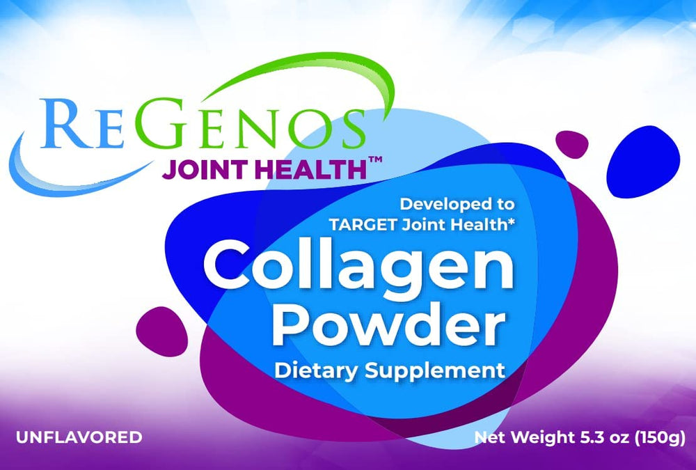 ReGenos Joint Health unflavored powder dissolving easily in water.