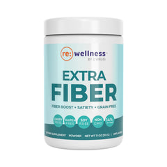 Reignite Wellness Extra Fiber tub front label highlights a fiber-rich blend for daily gut support.