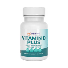 Reignite Wellness vitamin d3 k2 softgel front view highlighting the 60-count bottle for daily wellness.