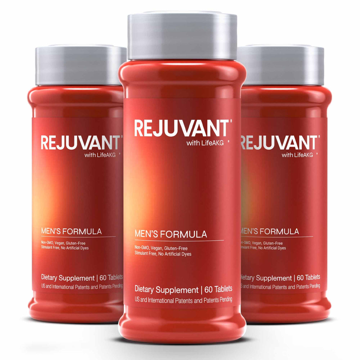Rejuvant AKG Longevity bottle with clear coating for easier swallowing and energy.