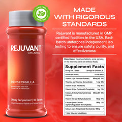 Rejuvant methylated B vitamins label highlights improved nutrient utilization for better absorption.