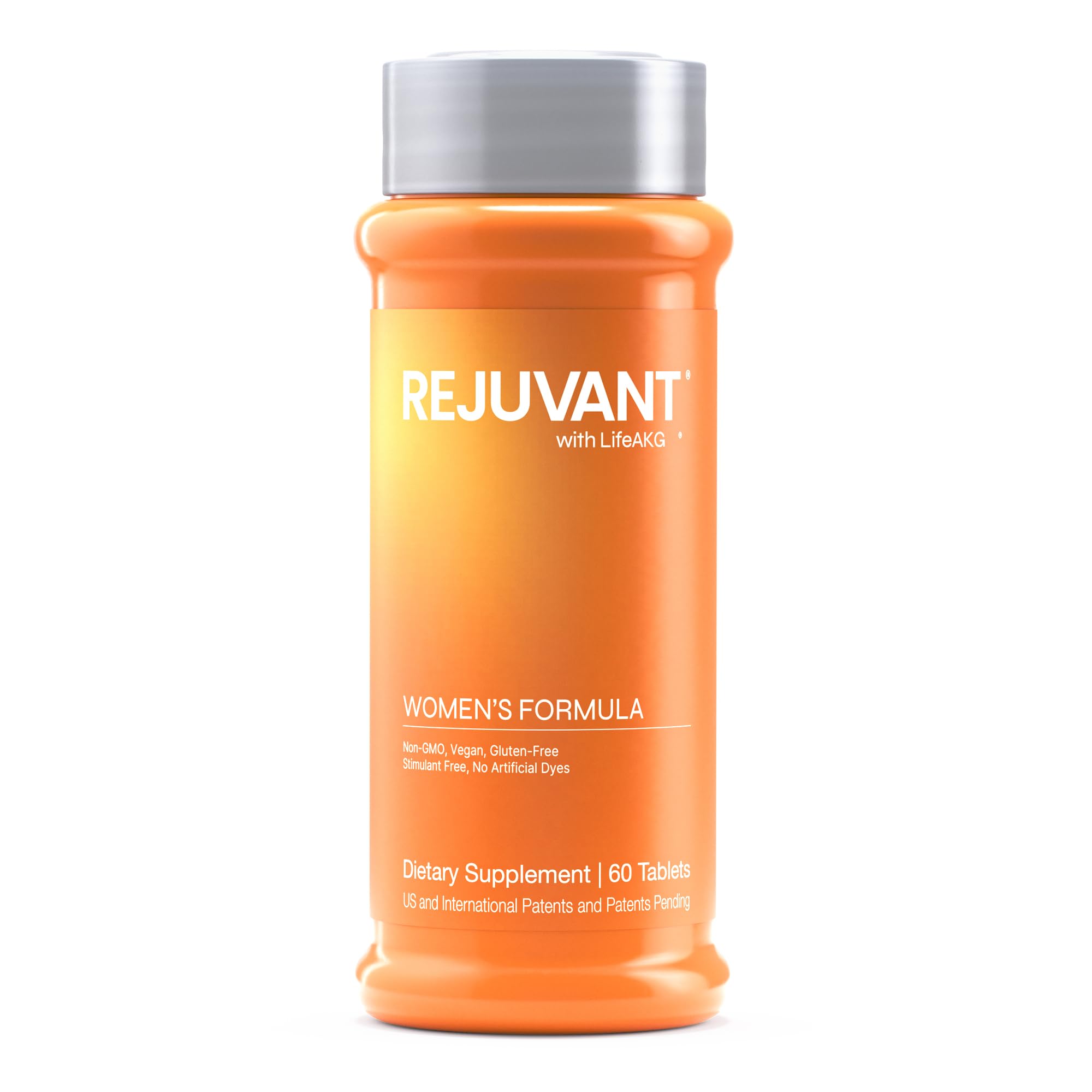 Rejuvant Women's AKG Longevity bottle emphasizes purity and daily vitality support.