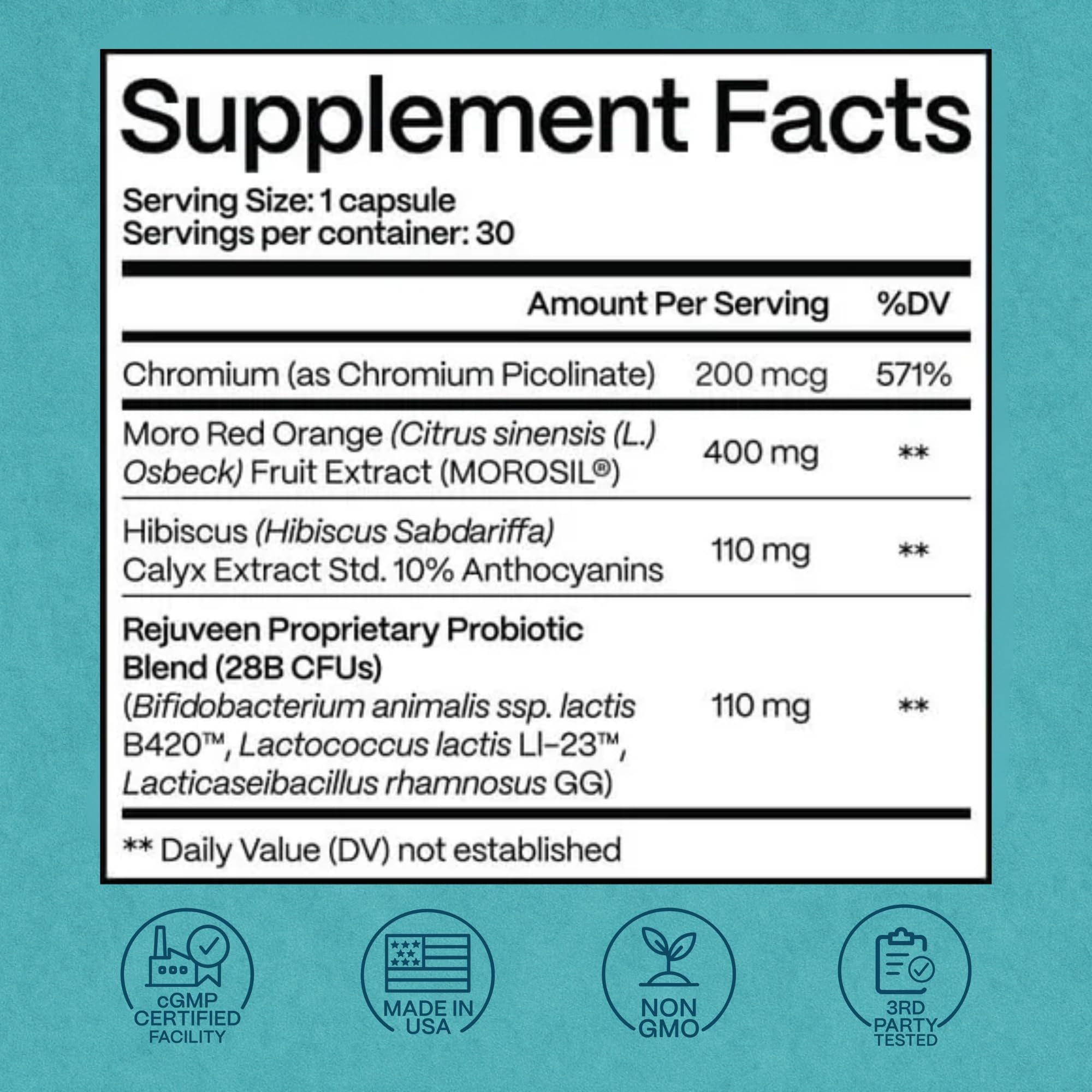 Rejuveen Provitalean probiotic blend close-up communicates gut-friendly formulation.