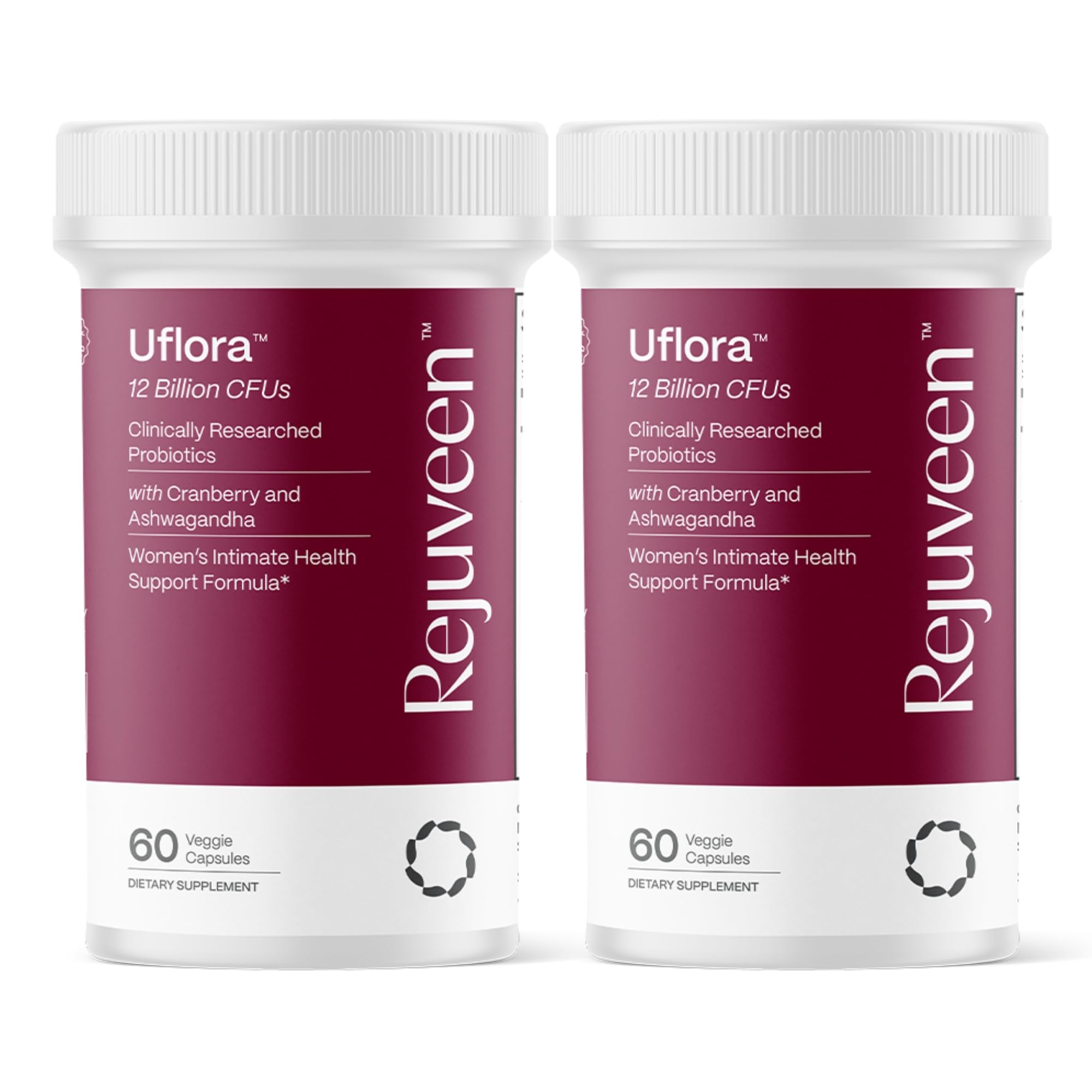 Rejuveen Uflora vaginal probiotics bottle; supports vaginal health and moisture daily.