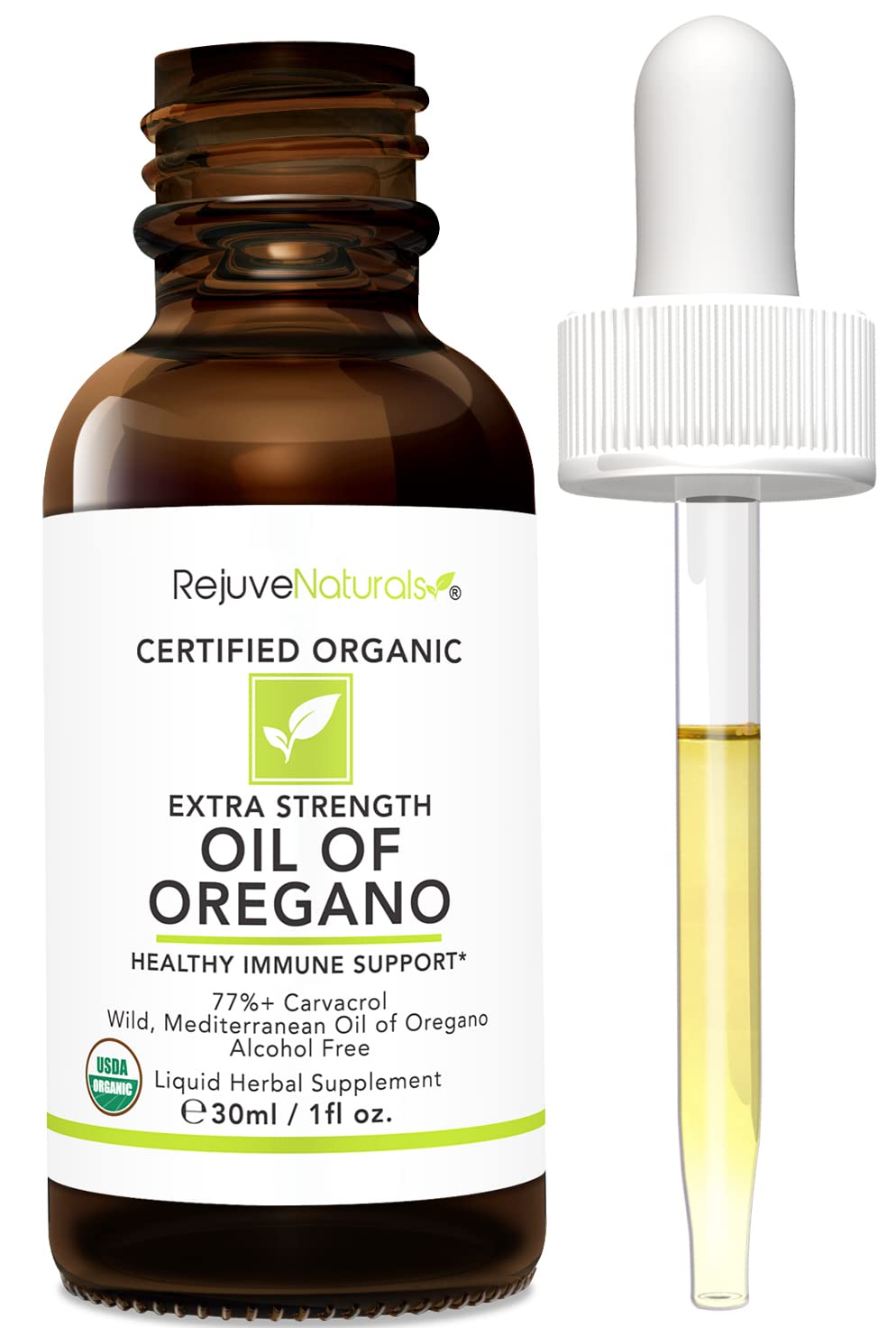 Rejuvenaturals Amber bottle close-up communicates protection and freshness of oil.