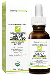 Rejuvenaturals Extra Strength Oil of Oregano dropper highlights concentrated aroma and easy use.