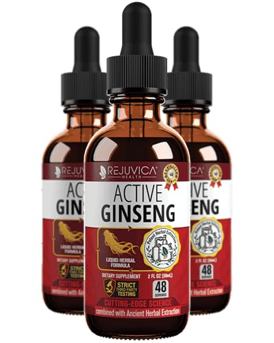 Rejuvica Health Active Ginseng bottle pour showing easy, on-the-go dosing.