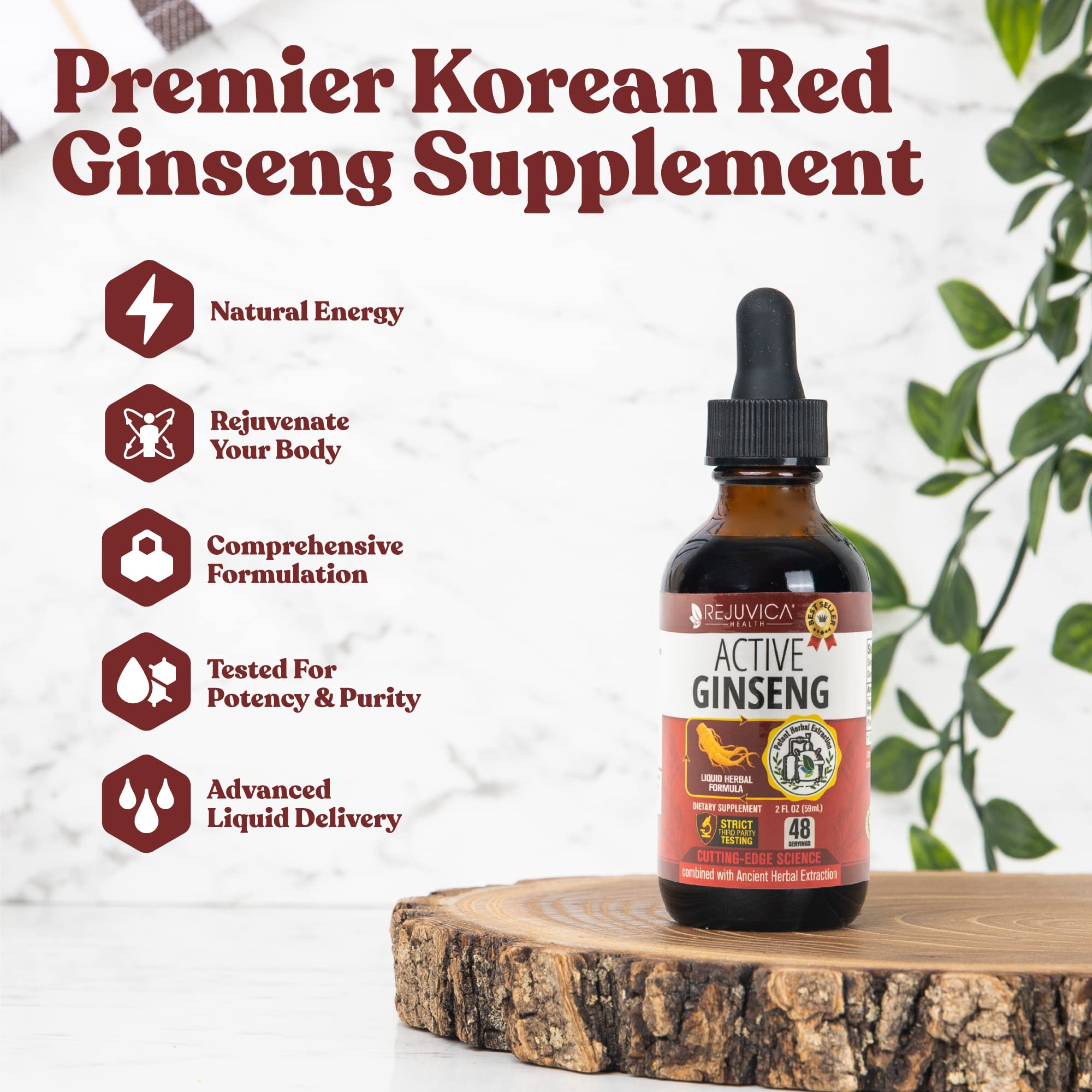 Rejuvica Health Active Ginseng dropper ready for quick use.