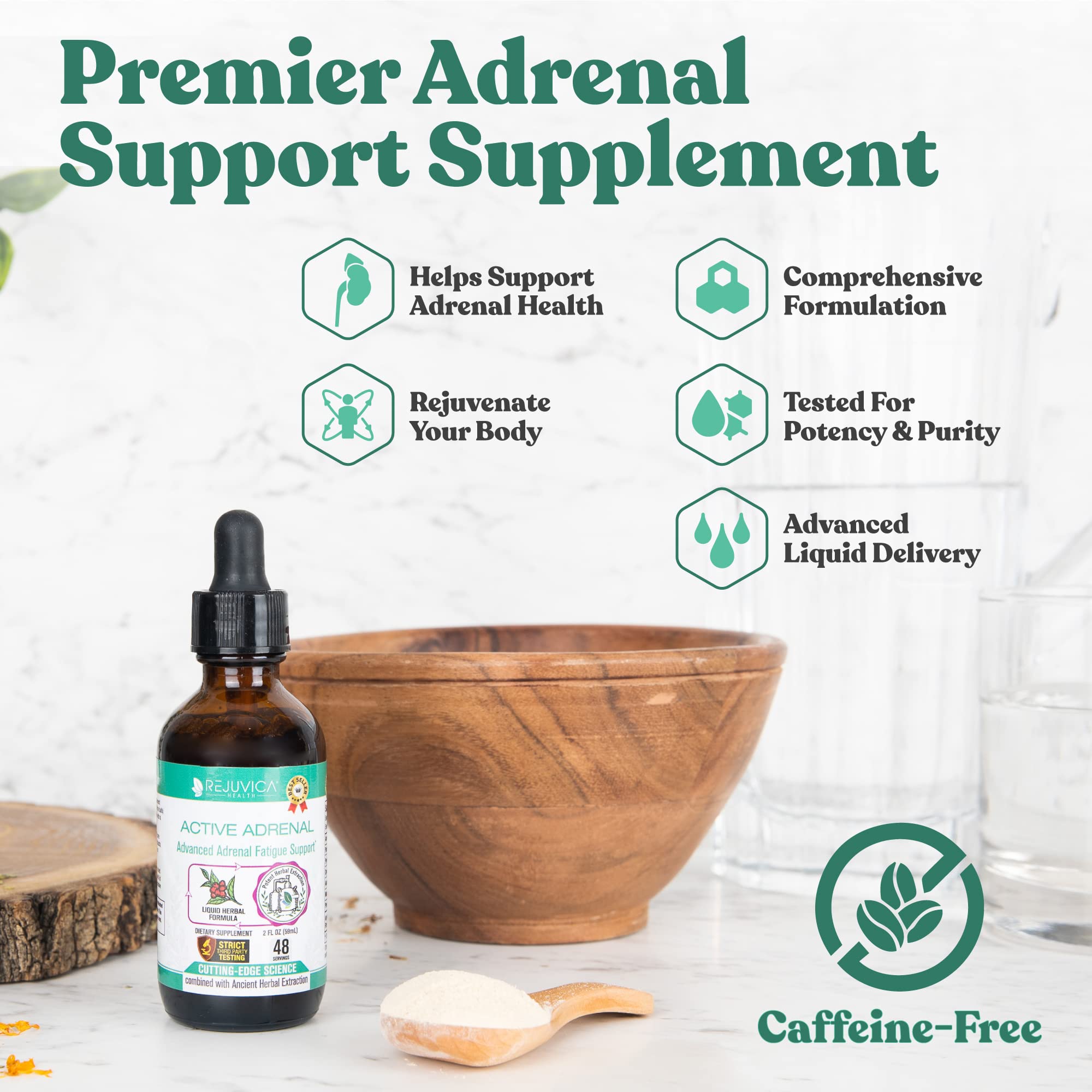 Holy Basil leaf detail emphasizes natural, daily wellness routine support.