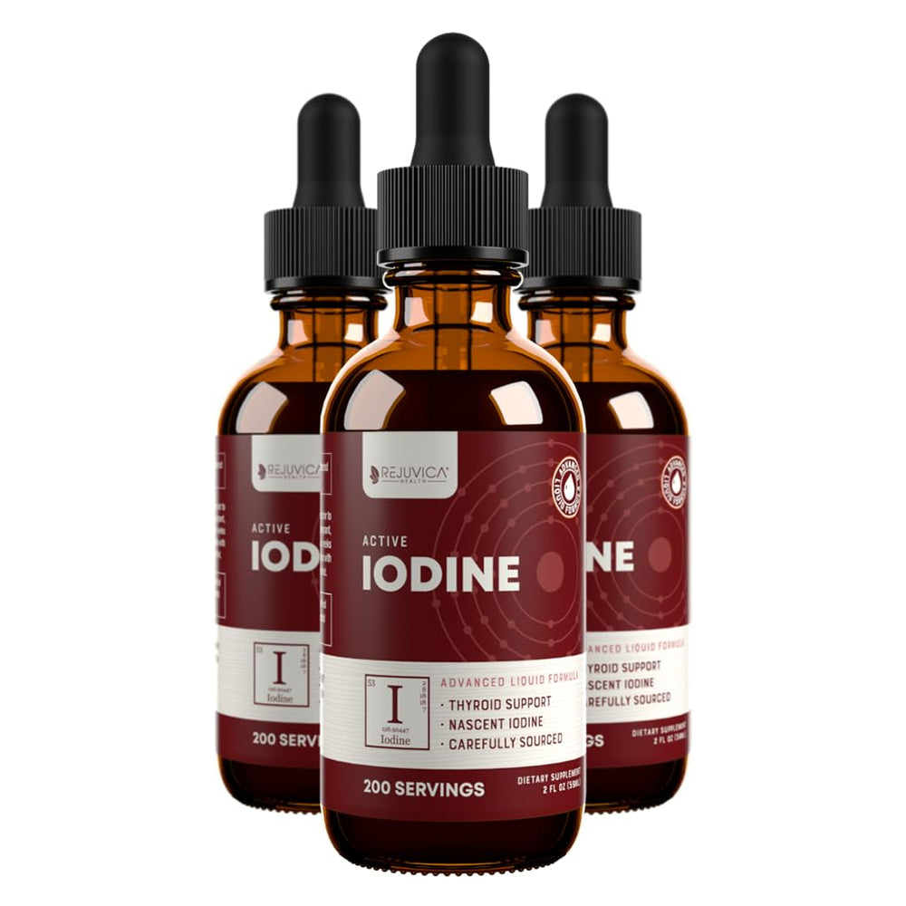 Rejuvica Health Active Iodine Drops bottle for fast absorption and energy support.