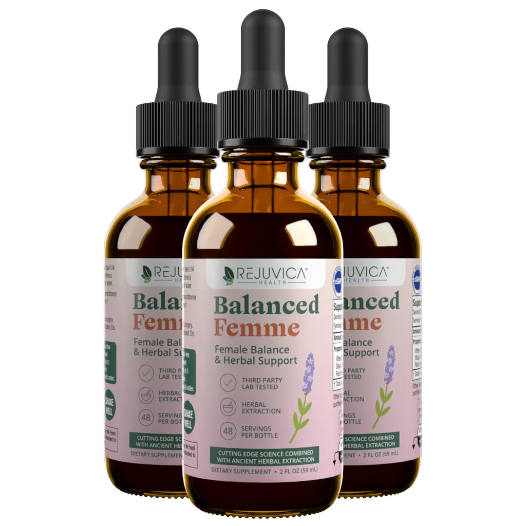 Rejuvica Health Balanced Femme bottle with pour spout for easy, alcohol-free support.
