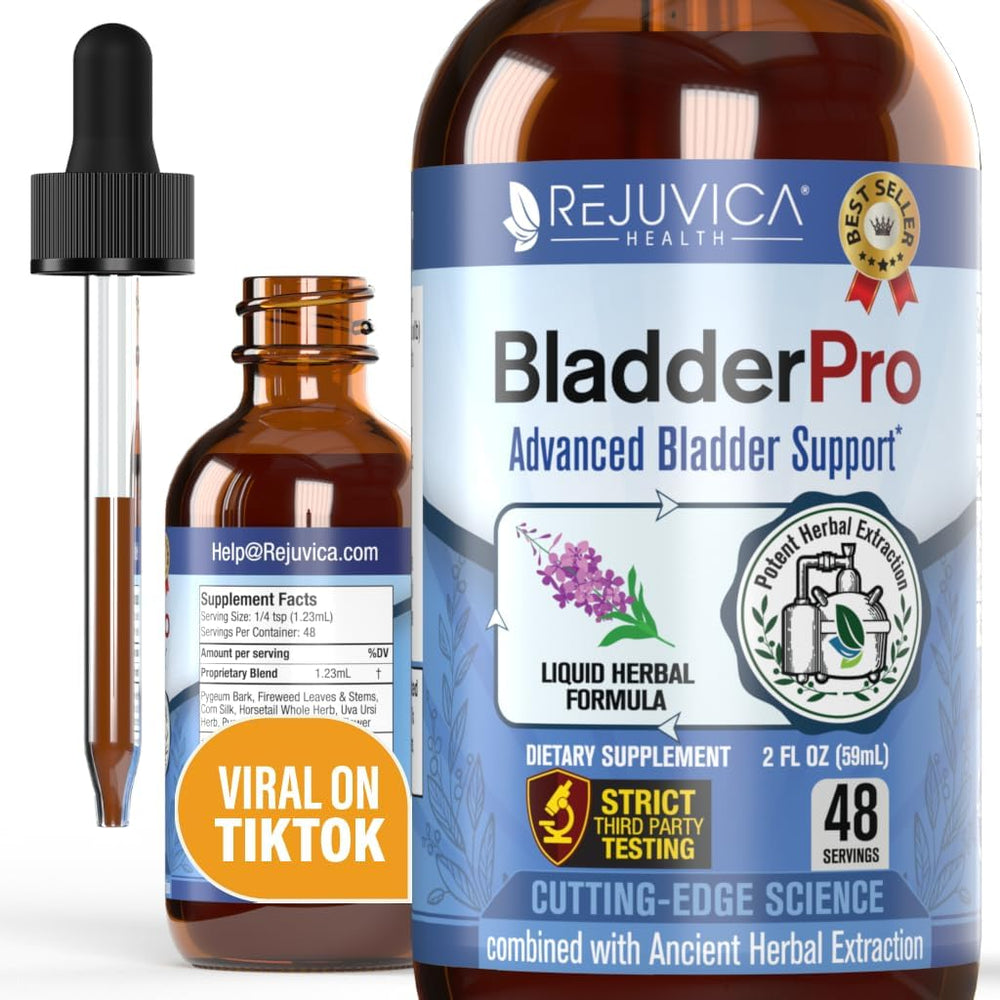 Rejuvica Health BladderPro bottle showing convenient liquid formula for bladder support