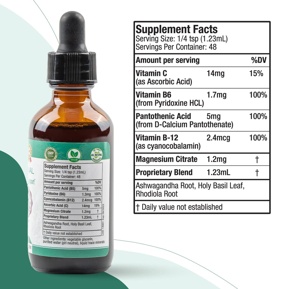 Holy Basil leaf detail emphasizes natural herb in the blend