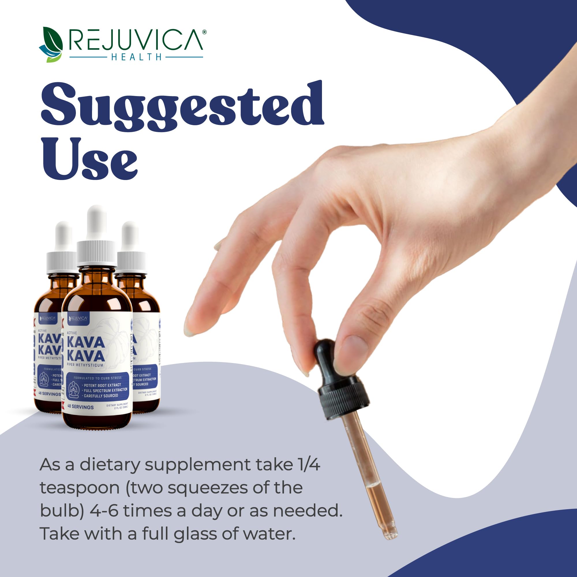 Rejuvica Health bottle and packaging emphasizing easy, alcohol-free liquid.