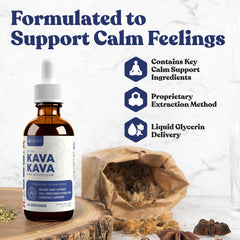 Liquid extract dropper dispensing calm support from Rejuvica Health kava.