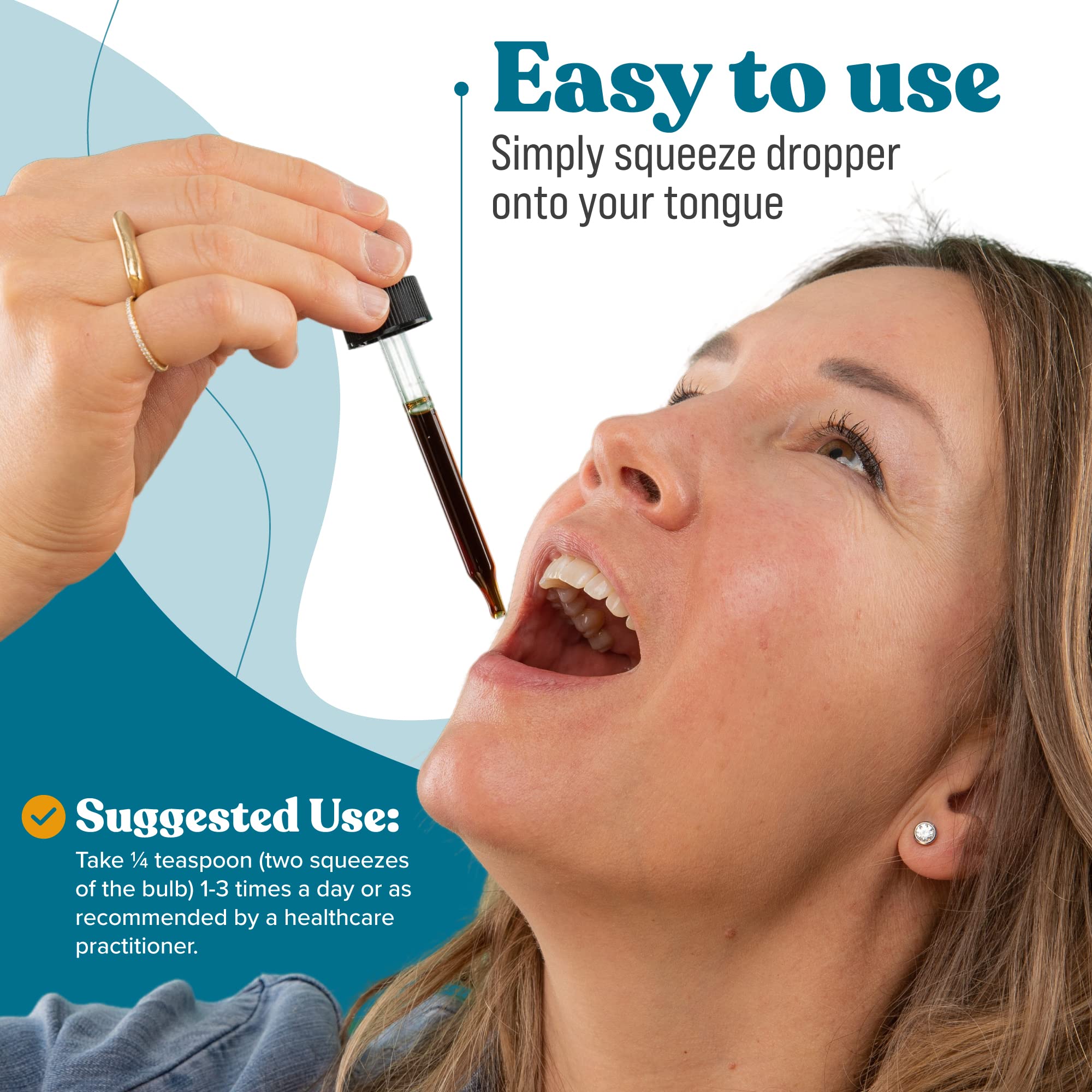 Close-up of natural-tasting liquid ready to place on the tongue