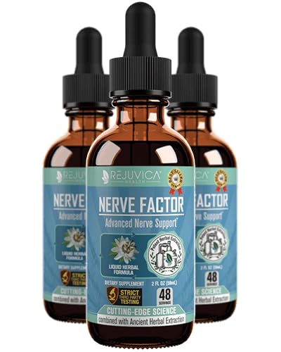 Rejuvica Health NerveFactor bottle and dropper for easy daily nerve support.