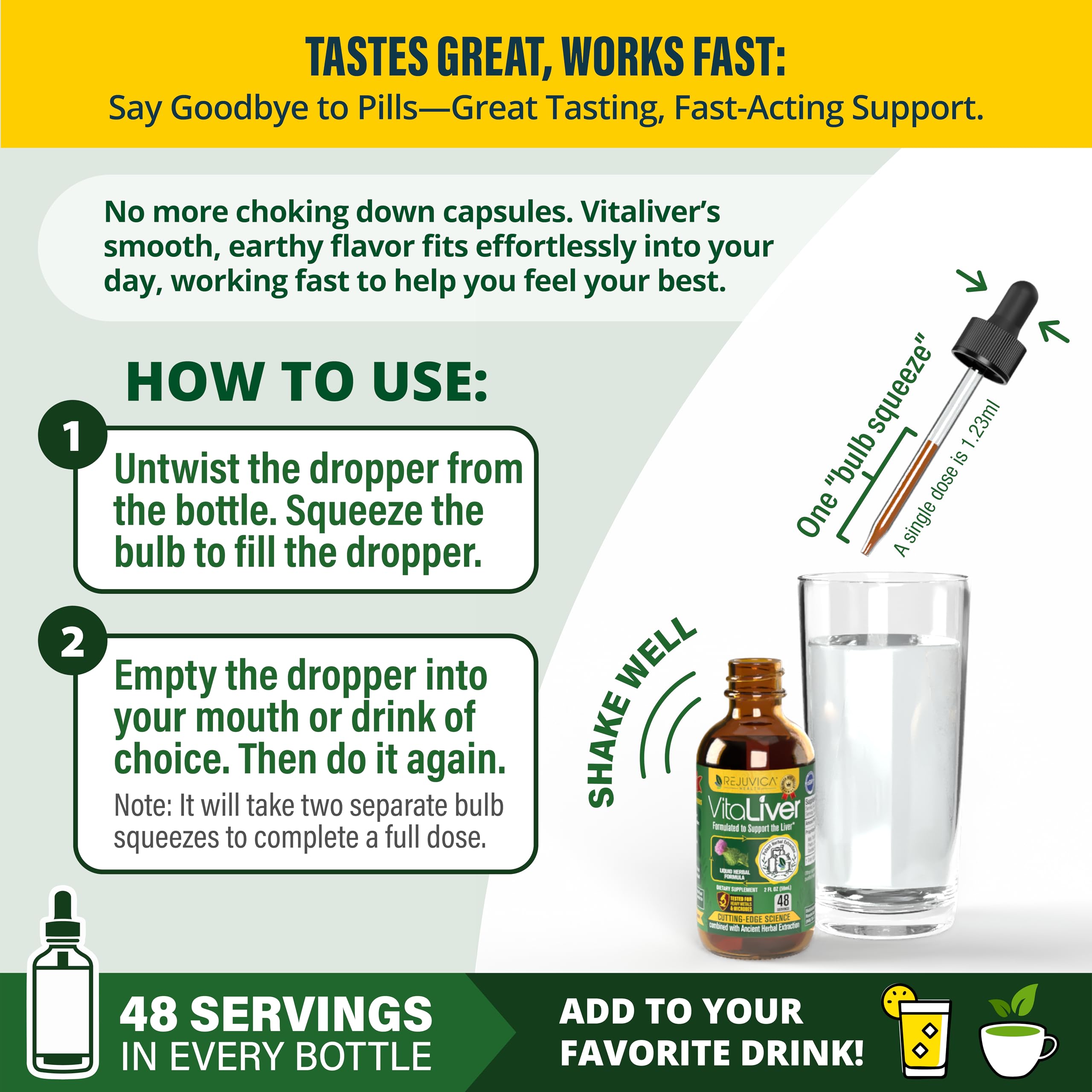 Alcohol-free VitaLiver formula in a bottle, gentle extraction.