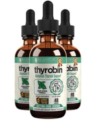 Rejuvica Health Thyrobin liquid bottle enables easy dropper dosing for thyroid support.
