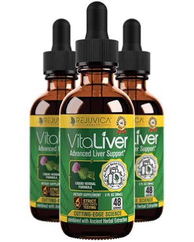 Rejuvica VitaLiver bottle pour showing convenient dosage for daily use