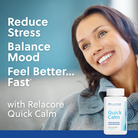 Relacore Quick Calm capsules closeup, efficient nerves and mood support.