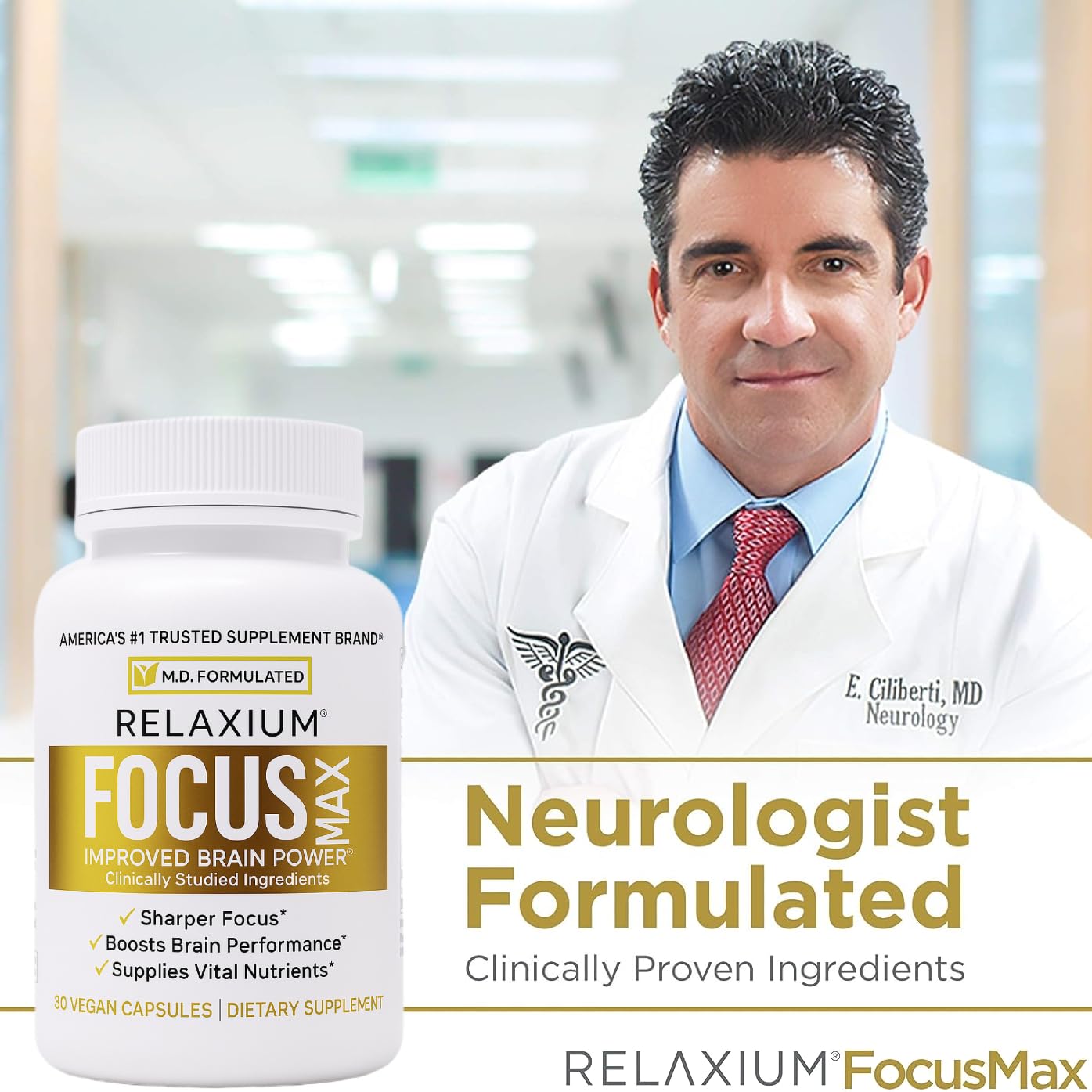 Relaxium FocusMax capsules close-up showing the easy daily dose