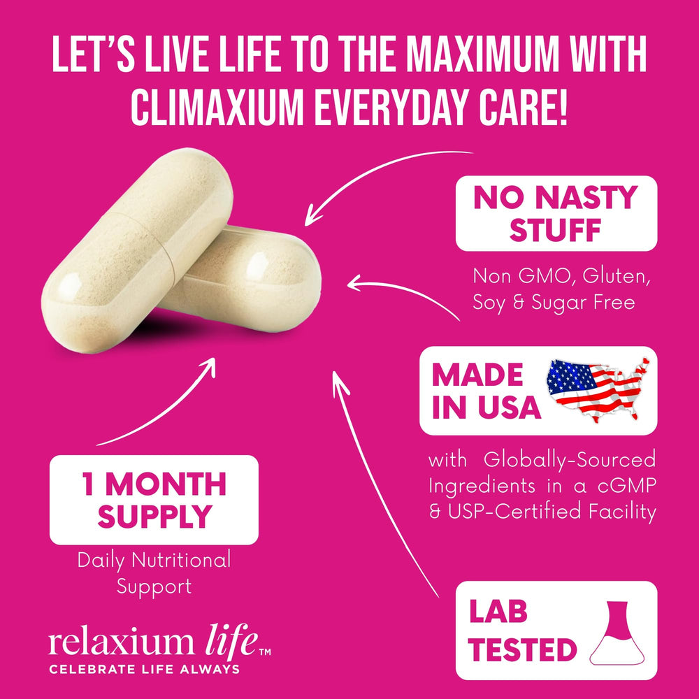 Relaxium Life fenugreek and damiana capsules representing women's wellness support.