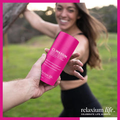 Relaxium Life vegan capsules packaging emphasizing clean, GMO-free quality.