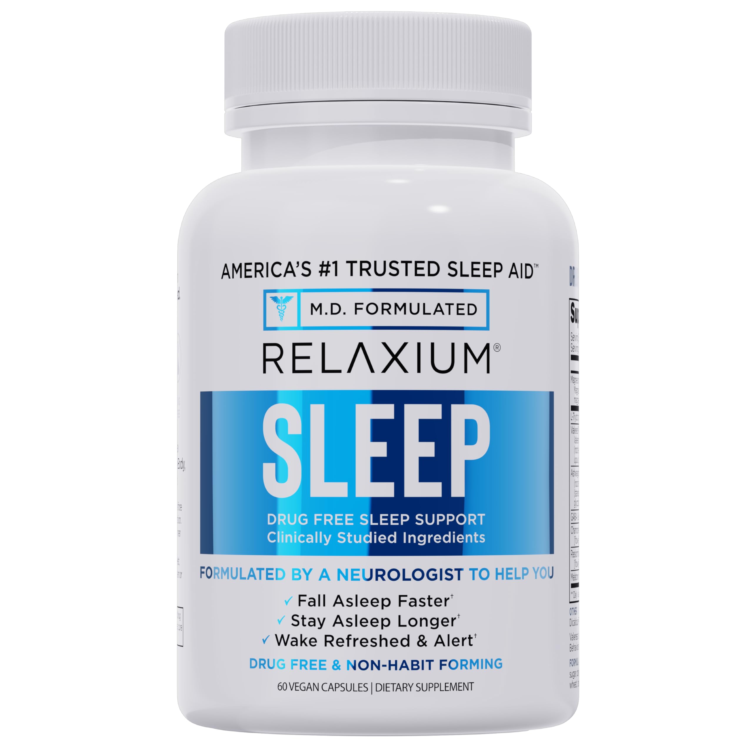Relaxium Sleep Aid bottle front promotes a calm bedtime routine