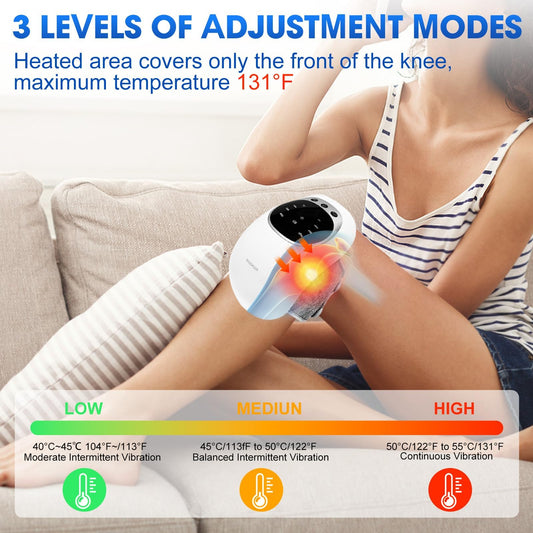 RELAXYO knee massager with heat, side view, comfortable on the knee
