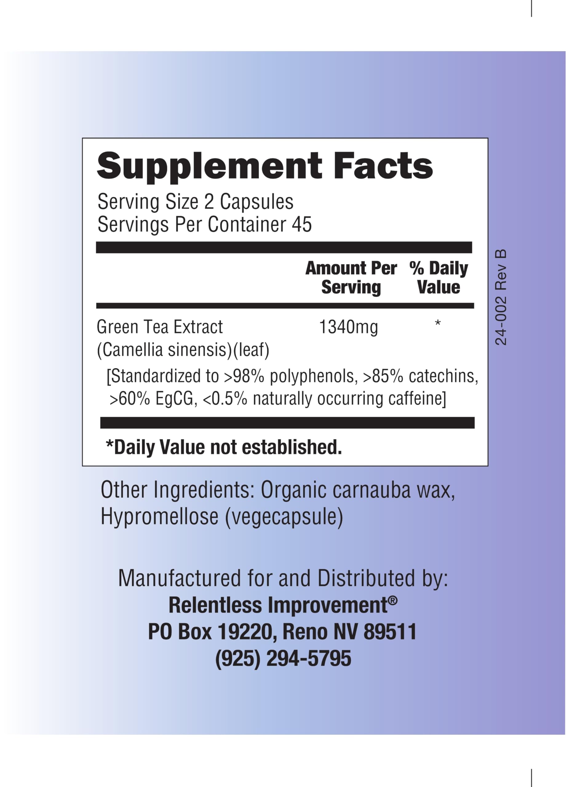 Decaffeinated capsules from Relentless Improvement with gentle digestion
