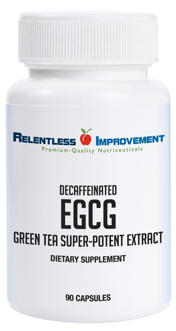 Relentless Improvement EGCG green tea extract bottle shows high potency for daily energy support