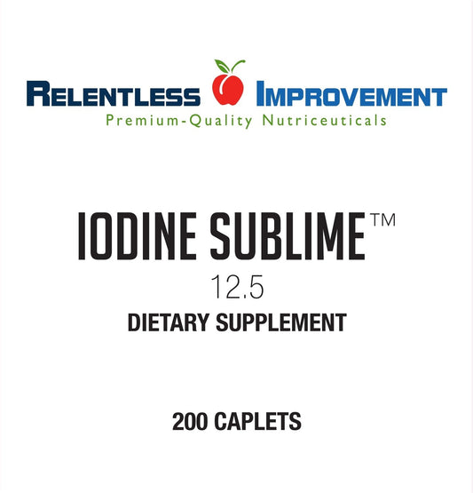 Close-up label highlights 12.5 mg per caplet and potassium iodide.