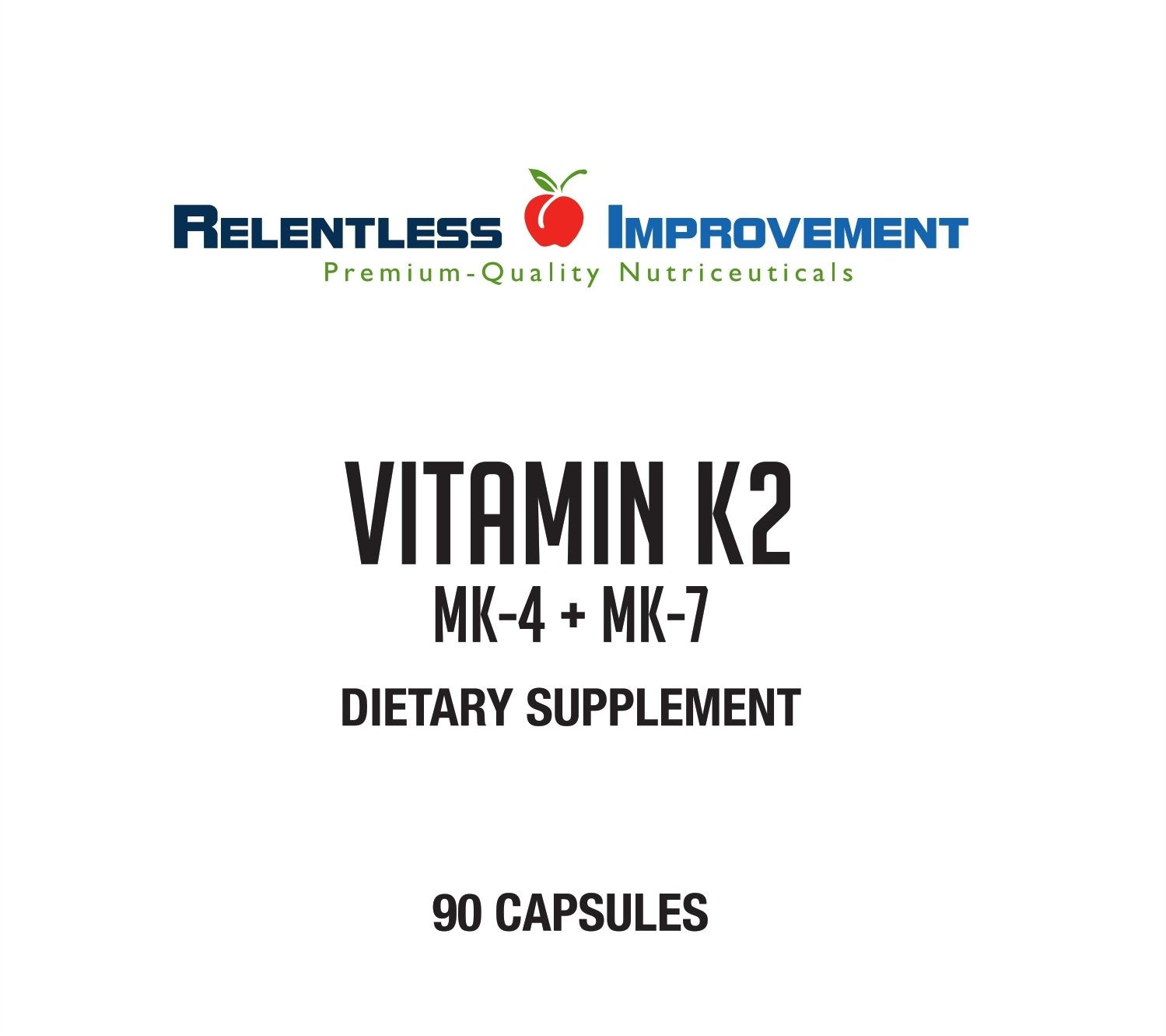 Relentless Improvement 90-vege capsules packaging indicates convenient, soy-free nutrition