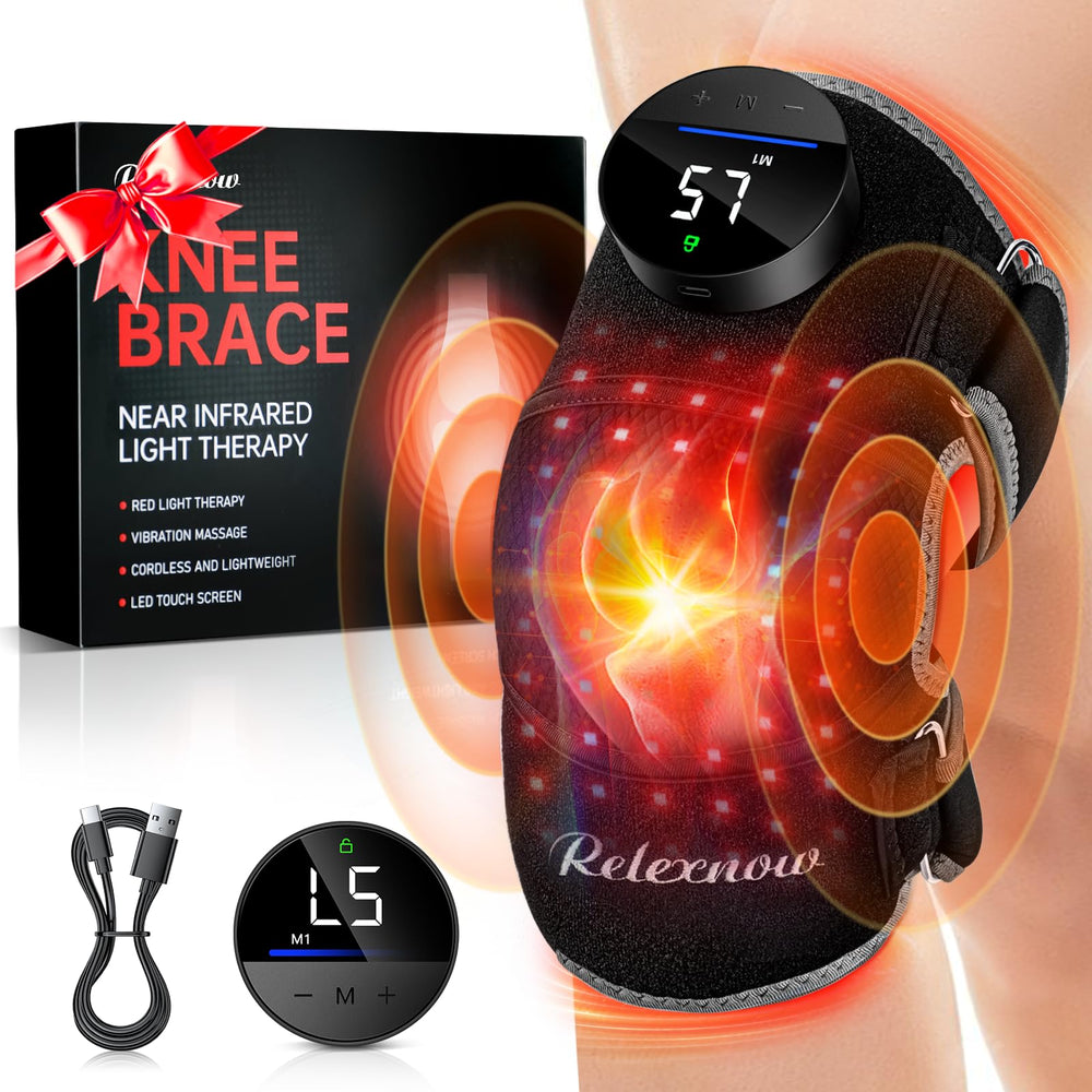RELEXNOW knee brace heat massage highlights warm, soothing therapy for joints.
