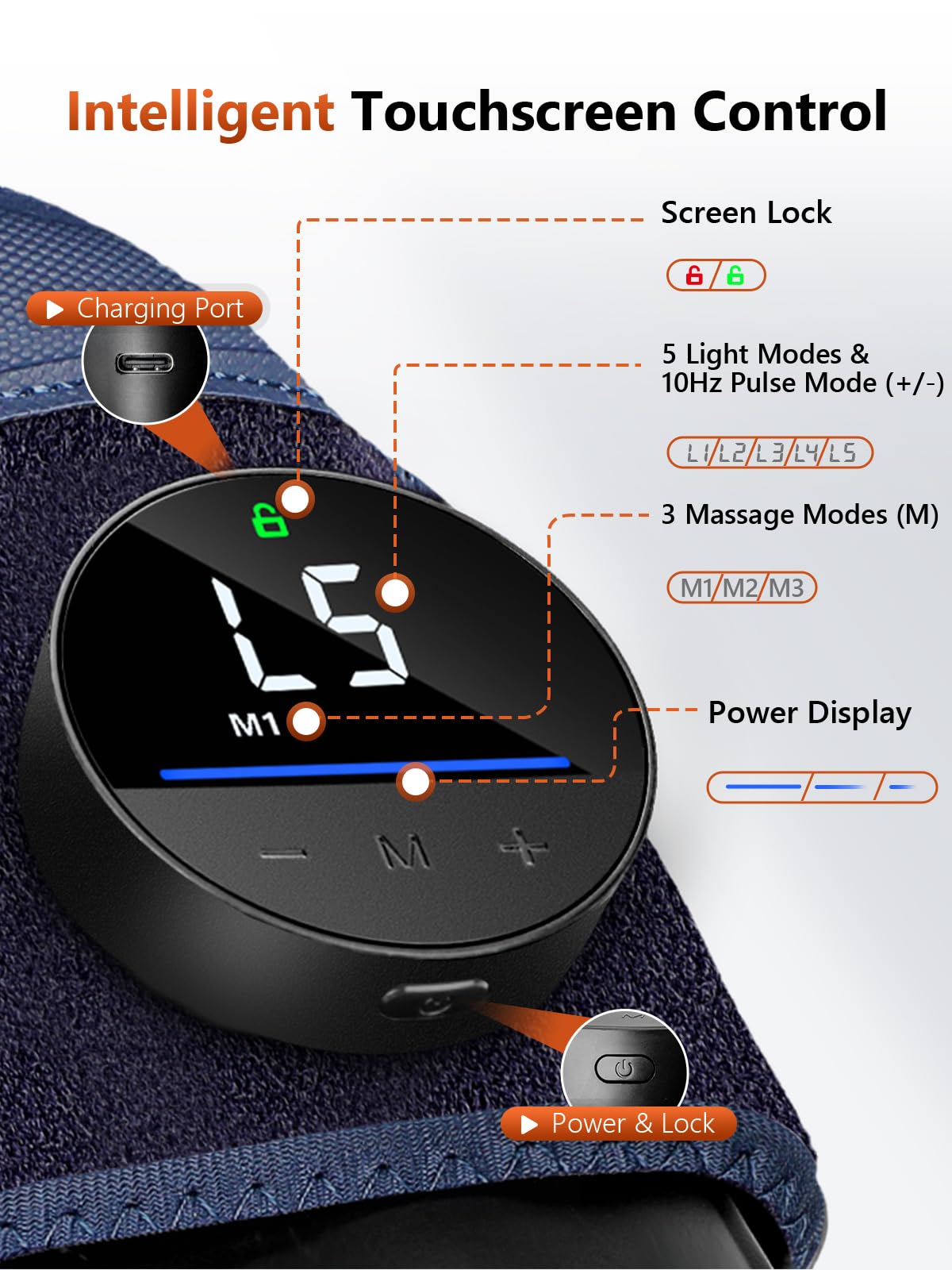 RELEXNOW intelligent touchscreen control for vibration and light modes.