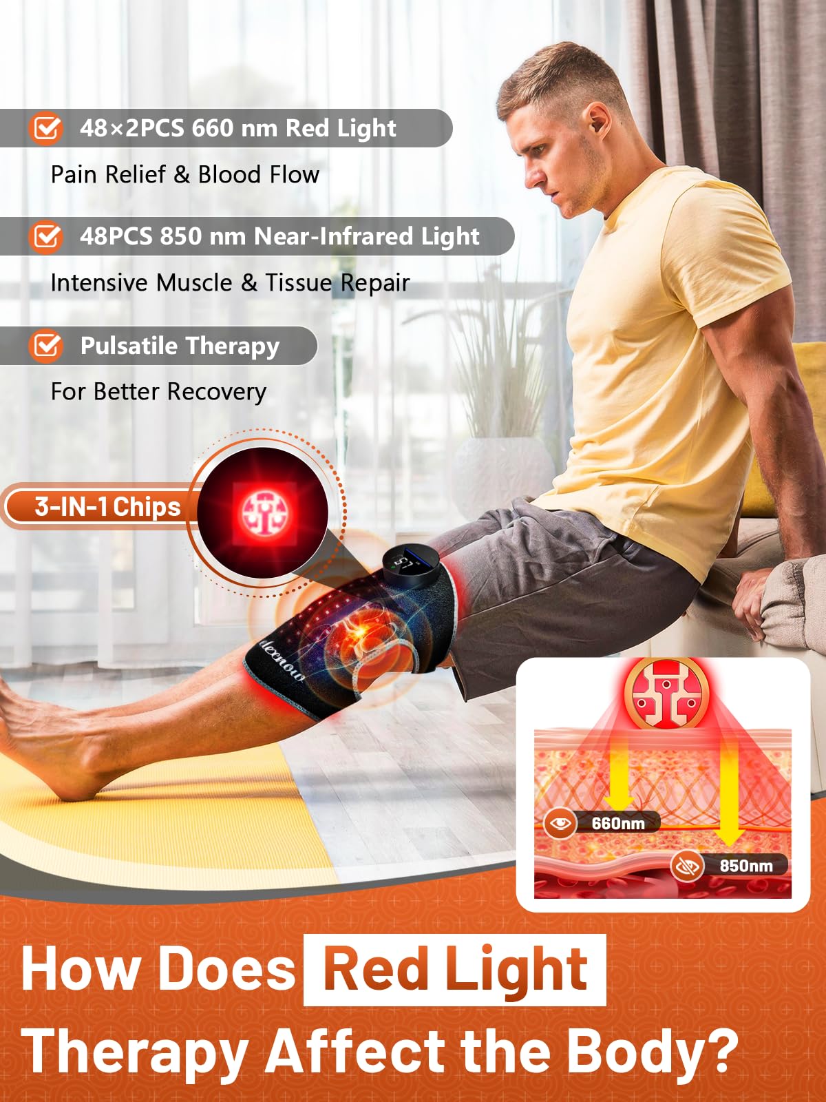 RELEXNOW heated vibration therapy provides knee comfort during post-workout