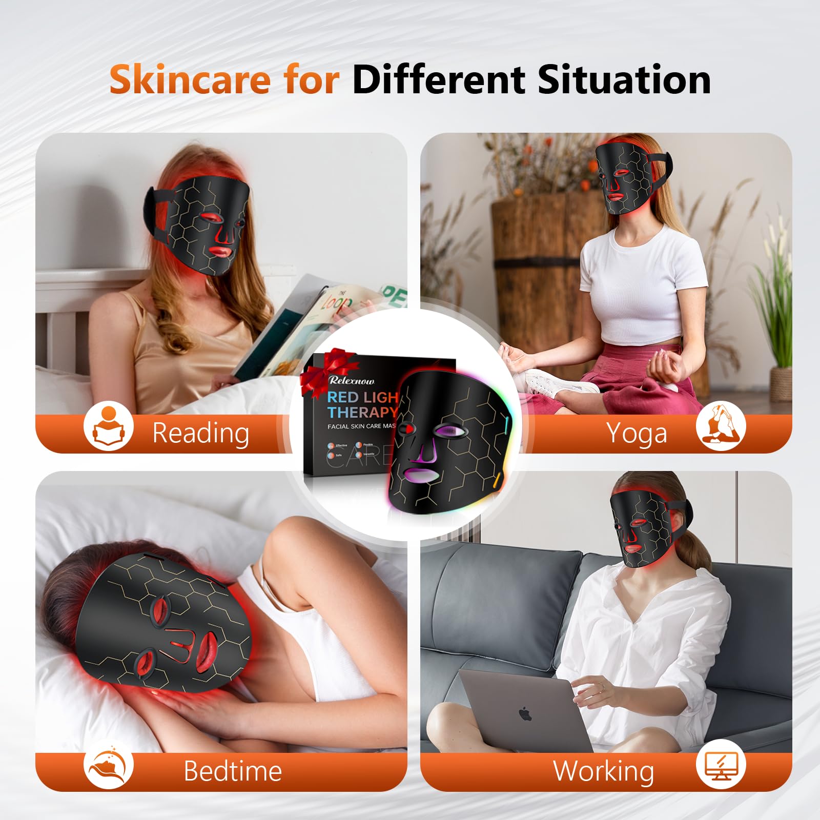RELEXNOW LED mask automatic timer for timed sessions.