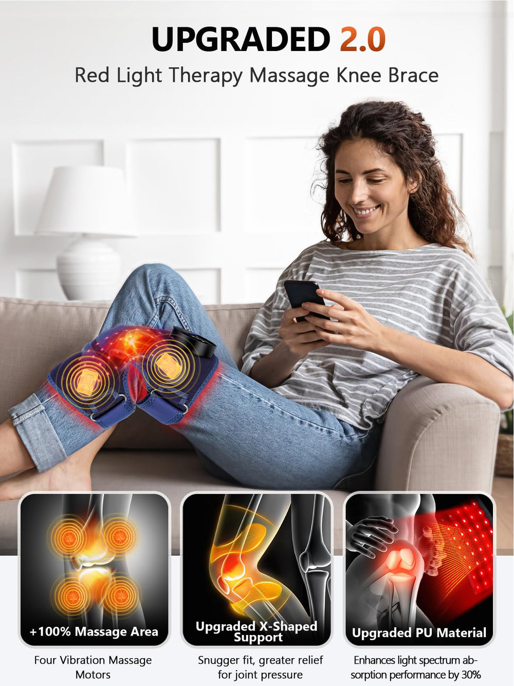 RELEXNOW knee brace side view demonstrates thermal pulse heating for relaxation.