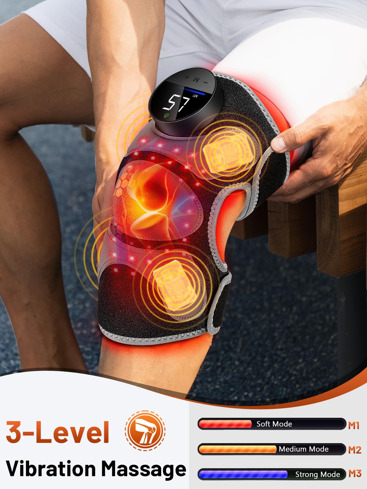 RELEXNOW heat and vibration controls highlighting three vibration levels and five heat levels