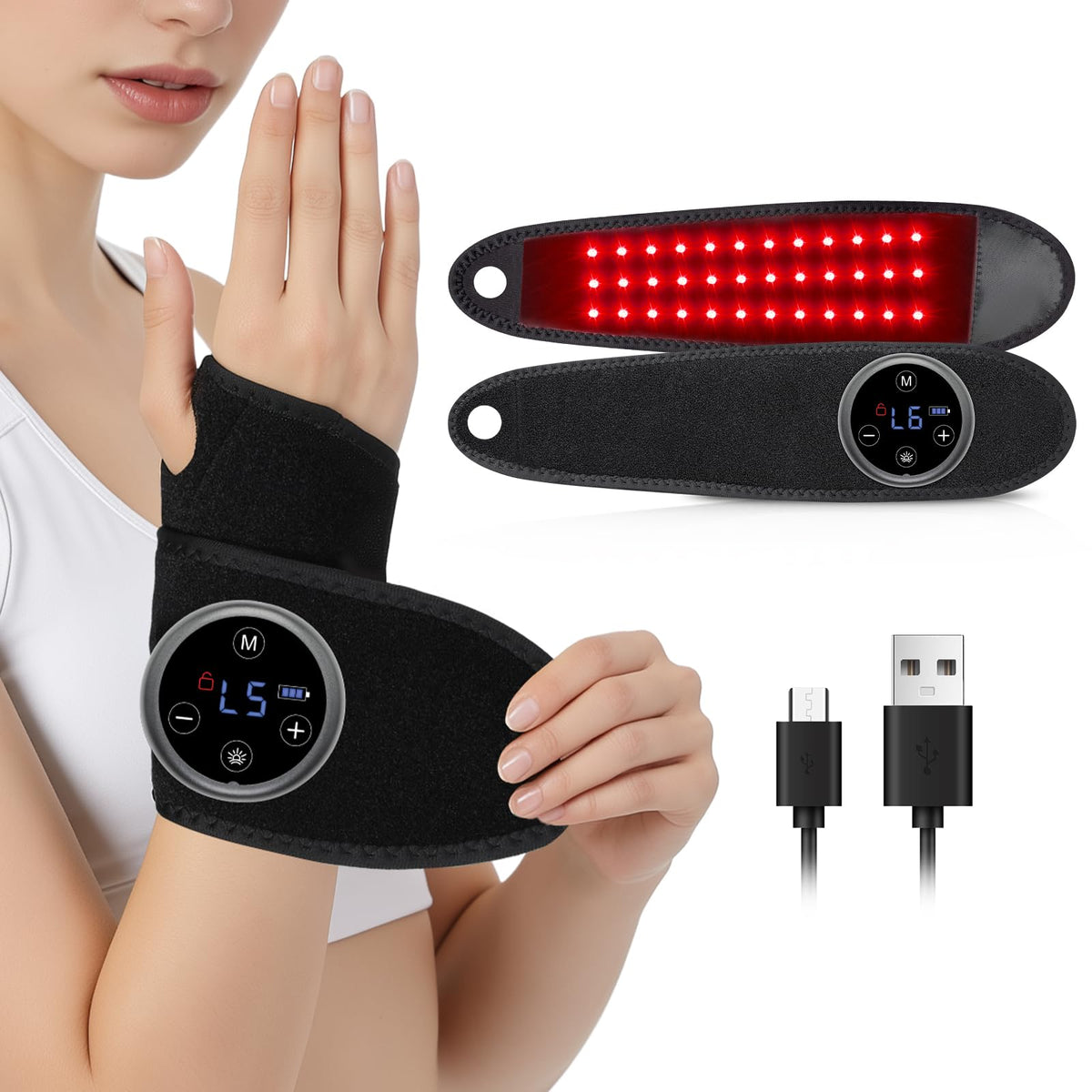 RELEXNOW upgraded 2.0 red-light wrist wrap for soothing hand relief and improved circulation.
