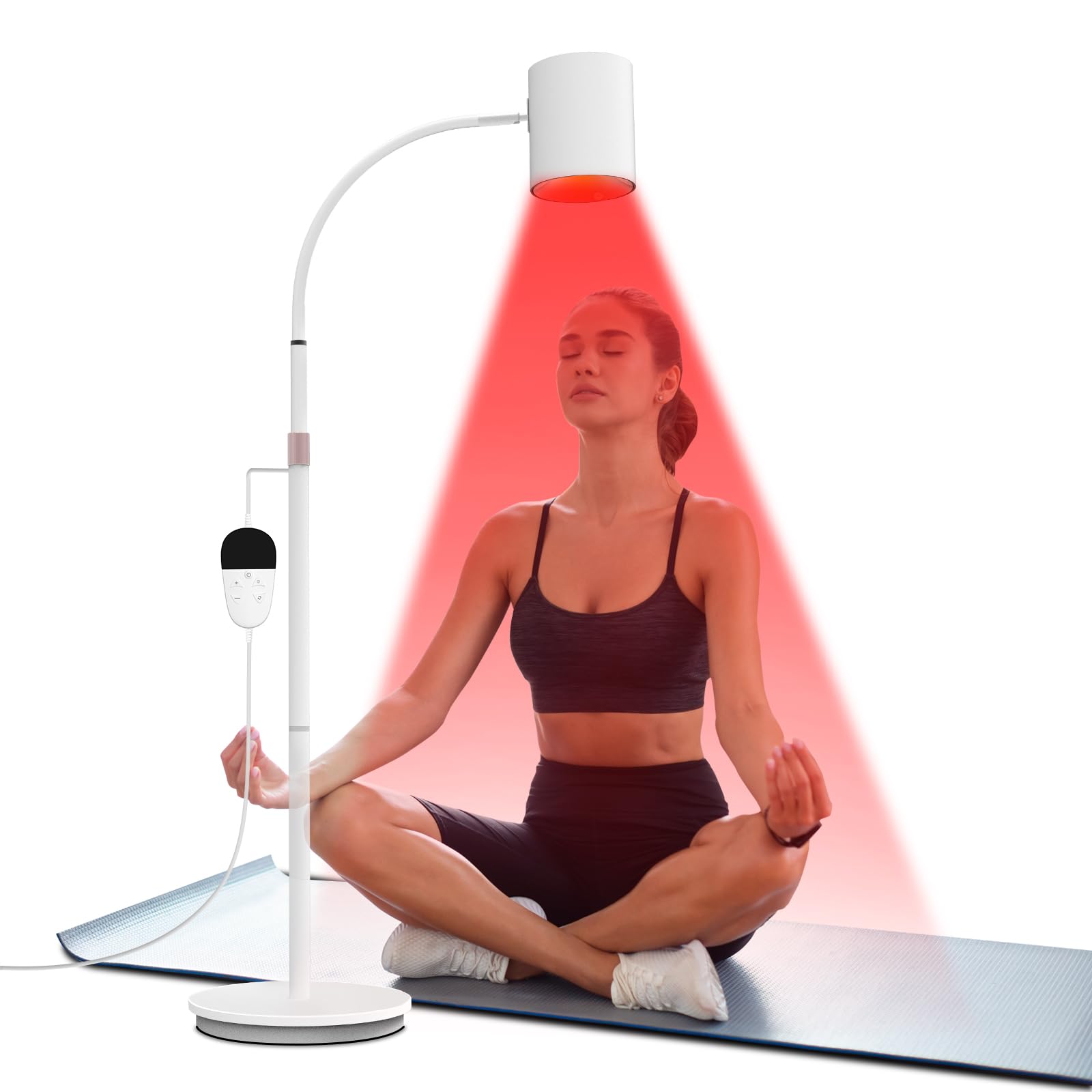 Relhafethy red light lamp on stand for at-home wellness sessions.