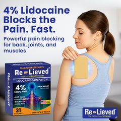 Relieved 4% Lidocaine Patch demonstrates water-resistant wear for activity.
